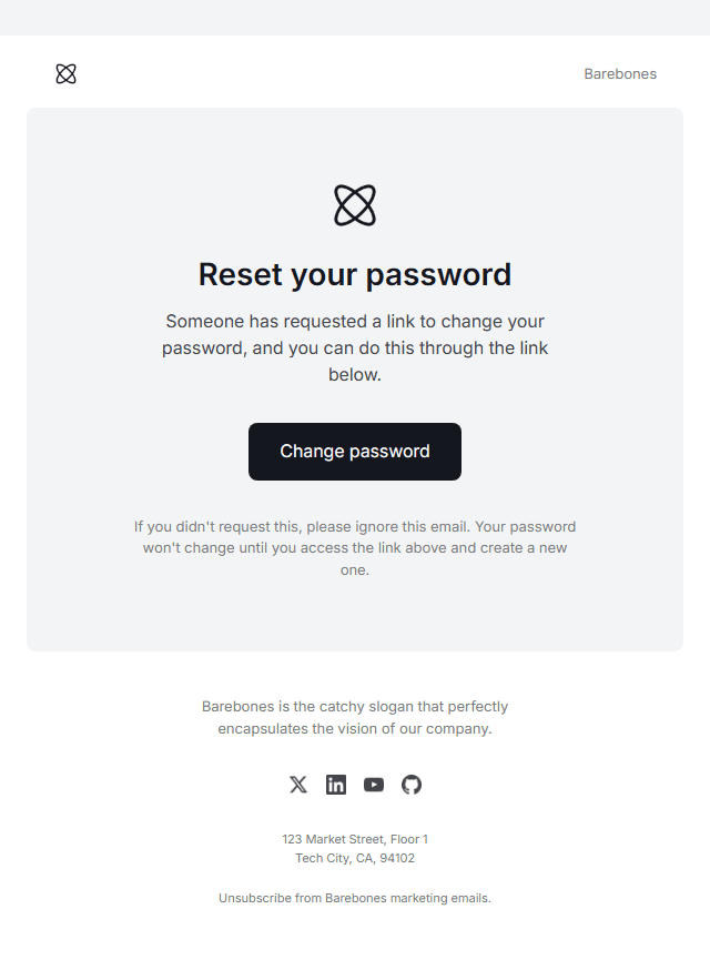 Password Reset · Barebone email template preview