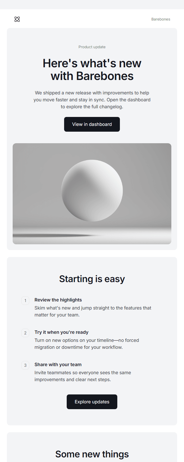 Product Update · Barebone email template preview