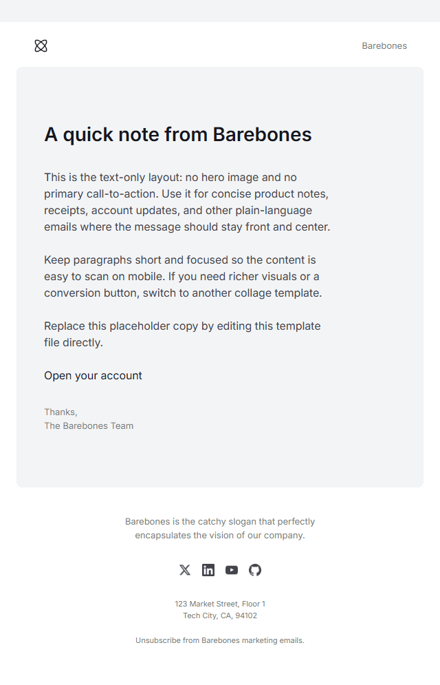 Text Only · Barebone email template preview
