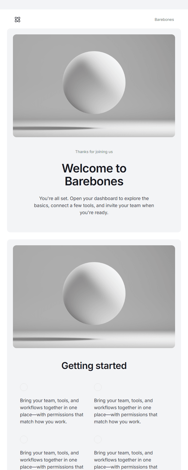 Welcome · Barebone email template preview