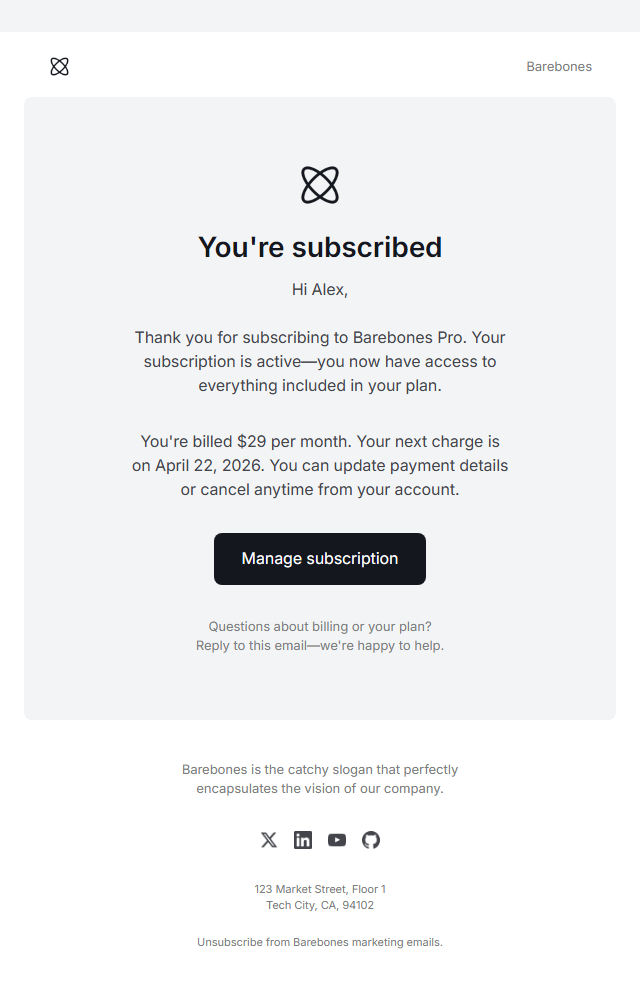 Subscription Confirmation · Barebone