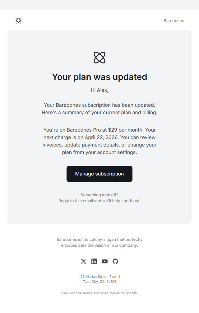 Subscription Update · Barebone