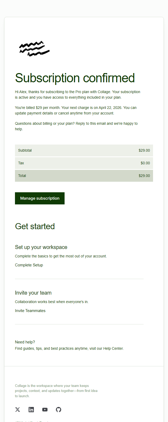Subscription Confirmation · Matte