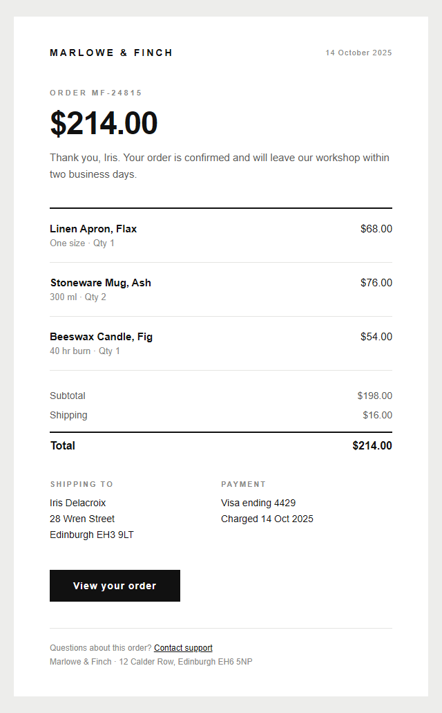 Order Receipt · Minimal