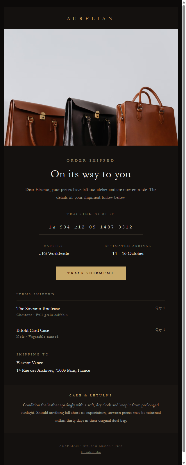 Order Shipped · Luxe