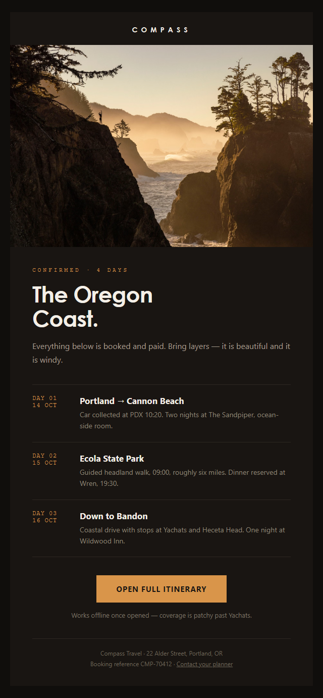 Travel Itinerary · Bold